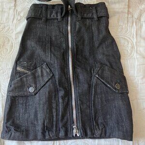 Rare Flawless Vintage Diesel Black Denim Zip High Rise Miniskirt, Women's Sz 24